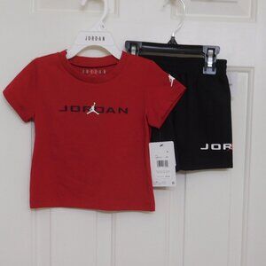 NWT 2pc Jordan Red White Black Logo Shirt & Shorts Set sz 24 Months